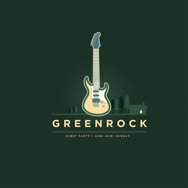 Klassisches Vintages grünes Rock-Gitarren-Logo