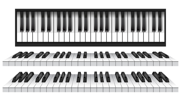 Vektor klaviertasten musikinstrument tastatur oben oben ansicht schwarz-weiß-klassiker oder e-piano-tasten 3d-vektorillustration