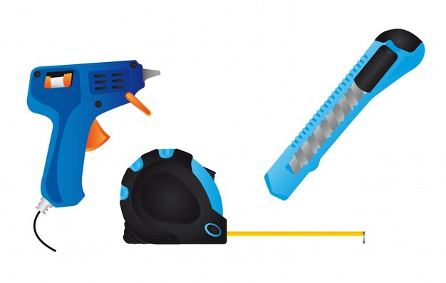 Klebepistole blau Cutter und Meter