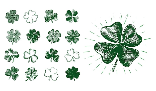 Klee-Set Patricks Day Hand gezeichnete Illustration