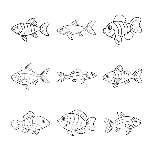 Kleine, aber atemberaubende Nano-Fischlinien-Kunstvektorentwürfe von Neon Tetra Chili Rasbora Endlers Livebearer Mehr