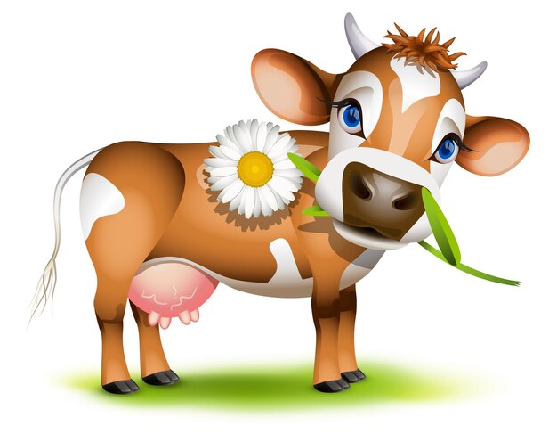 Kleine Jersey-Kuh, die Gänseblümchen isst