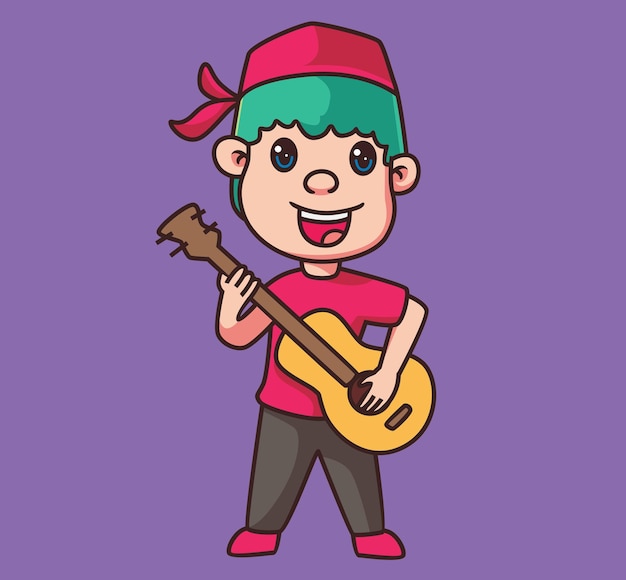 Kleine kinder, die gitarre spielen cartoonvorlage sscdr