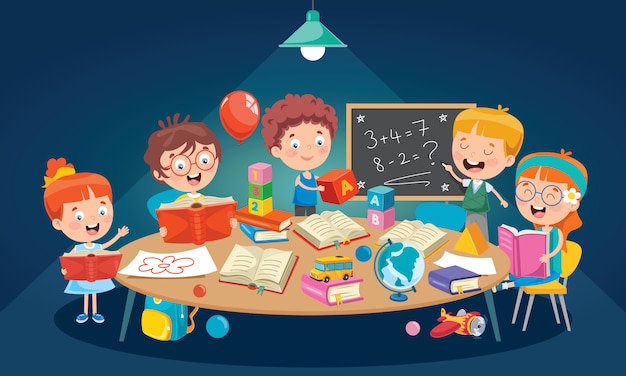 Kleine Kinder, die im Klassenzimmer studieren