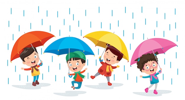 Kleine kinder mit regenschirmen