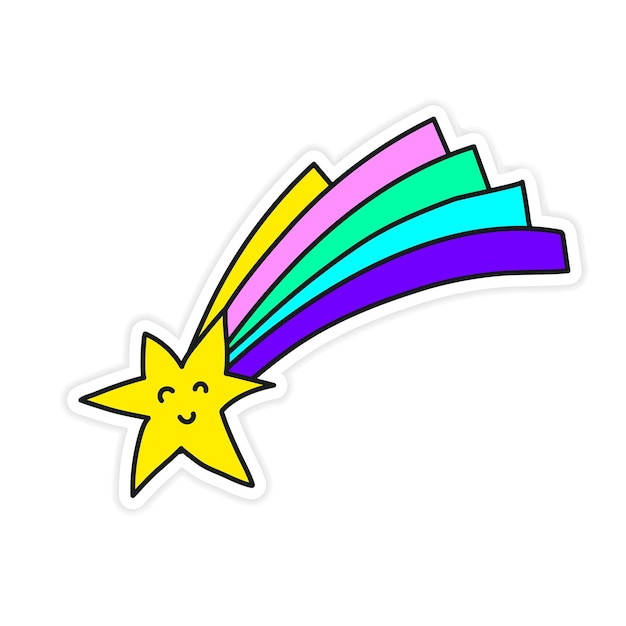 Kleine lustige sternschnuppe vektoraufkleber niedliche illustration