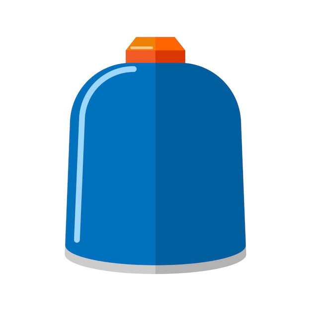 Kleine Metallgasflasche isoliert auf weißem Hintergrund. Blaue Propanflasche ohne Griffsymbolbehälter im flachen Stil. Kurze Kanister Kraftstoffspeicher-Vektor-Illustration.