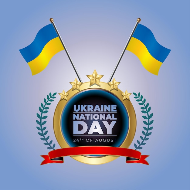 Vektor kleine staatsflagge der ukraine auf kreis mit blauem garadasi-front.
