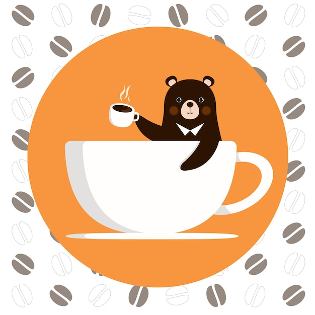 kleiner Bär genießt eine Tasse Kaffee