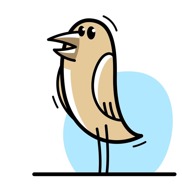 Kleiner niedlicher vogel steht und sucht nach lustigen cartoon-flachvektor-illustrationen, die auf weiß isoliert sind