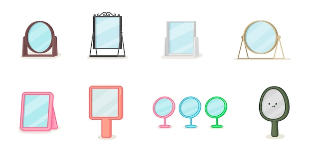 Kleiner spiegel für die tischplatte oder den tragbaren gebrauch kawaii  doodle flache cartoon-vektorillustration