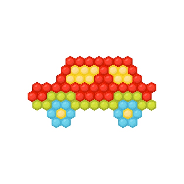 Kleines auto aus mehrfarbigen mosaik-kreativitätsspiel für kinder mit flacher vektorentwicklung
