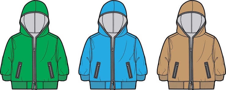 Kleinkind-Mädchen-Retro-Anorak für Mode, flache Skizze, technische Zeichnung, Vektor-Illustrationsvorlage