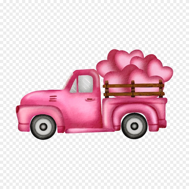 Kleintransporter mit Herzen Retro Farm Truck Valentine Hearts Happy Valentines Day