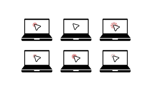 Klicken sie auf das symbol. cursor-symbol. mausklick-symbol laptop-computer, notebook. e-commerce