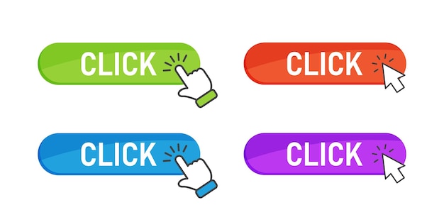 Klicken Sie hier Banner-Symbol im flachen Stil E-Commerce-Vektor-Illustration auf isoliertem Hintergrund Einkaufsschild Geschäftskonzept