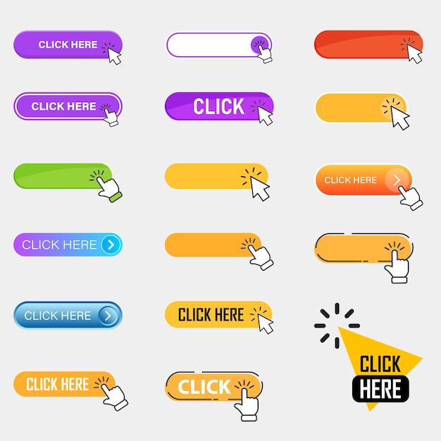 Klicken Sie hier Banner-Symbol im flachen Stil E-Commerce-Vektor-Illustration auf isoliertem Hintergrund Einkaufsschild Geschäftskonzept