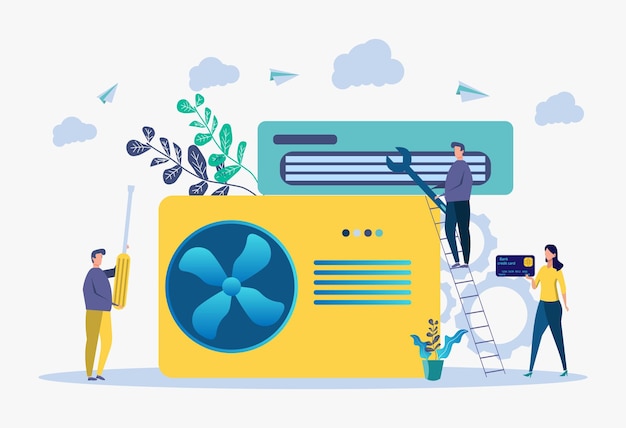 Klima- und Kühldienste Installation und Reparatur von Klimaanlagen die besten Spezialisten Bunte Vektorillustration