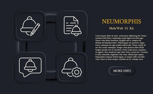 Klingelsymbol wecker erinnerungsdatei ereignisplanung einstellung benachrichtigung klingelton zeitmanagement pünktlichkeitskonzept neomorphismus stil vektorzeilensymbol für unternehmen und werbung