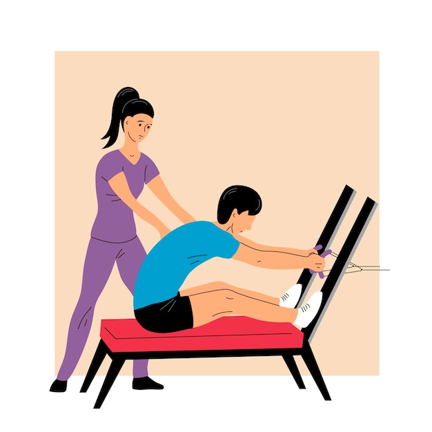 Klinik für körperliche Rehabilitation. Patient macht Übungen, Therapie und Genesung