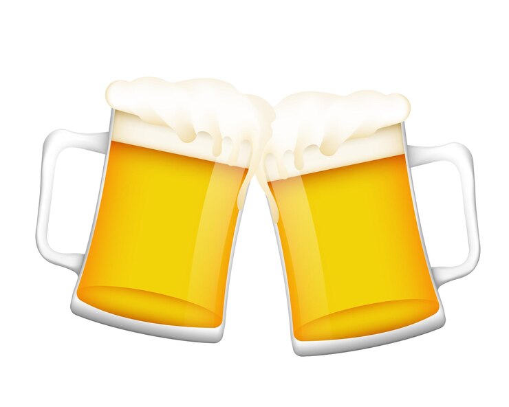 Klirrende Krüge mit gelbem Bier und Schaum