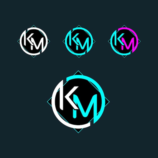 KM MK trendiges Buchstaben-Logo-Design mit Kreis