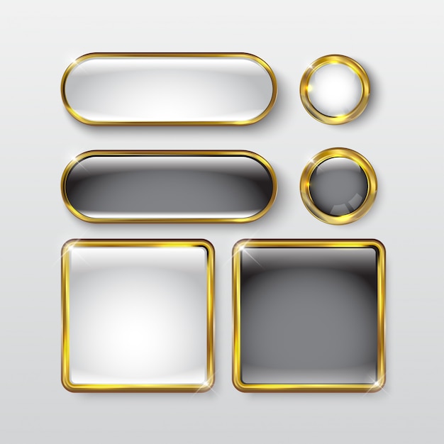 Knopfset Web glänzend schwarz Gold