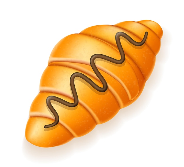 Knuspriges Croissant beträufelt mit Schokoladenvektorillustration lokalisiert auf weißem Hintergrund