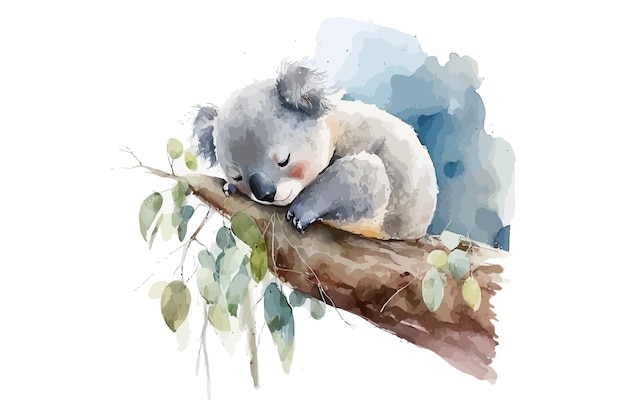 Vektor koala schläft auf einem ast im aquarellstil. isolierte vektorillustration