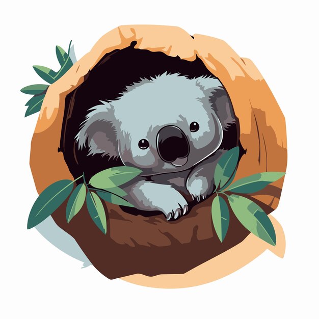 Vektor koala schläft in einem beutel mit blättern vektor-illustration isoliert auf weißem hintergrund