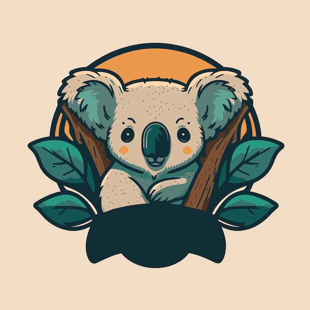 Koala sitzt auf einem Baum Logo Design Maskottchen Vektorgrafik isolierter Hintergrund