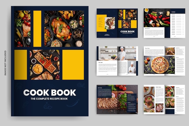 Kochbuch-Broschüren-Layout-Design und Rezeptbuch-Magazin-Vorlage