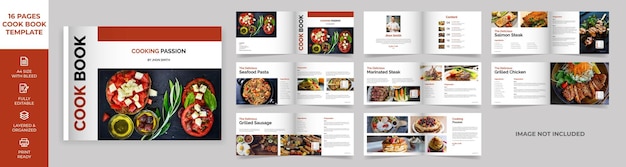 Kochbuch-layout-vorlage im querformat mit braunen akzenten einfaches, modernes design rezeptbuch-layout