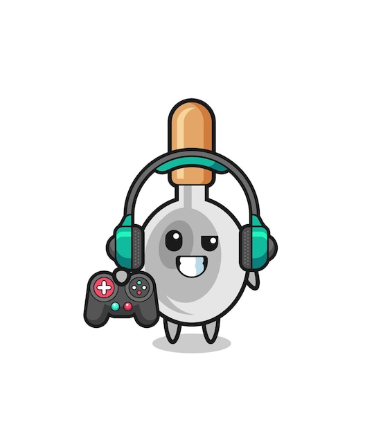 Kochlöffel-gamer-maskottchen mit einem gamecontroller