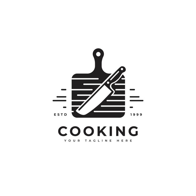 Vektor kochlogo mit küchenwerkzeugen silhouette objekt minimalistischer stil geeignet für das kochen von restaurants oder lebensmittel-menüprodukten