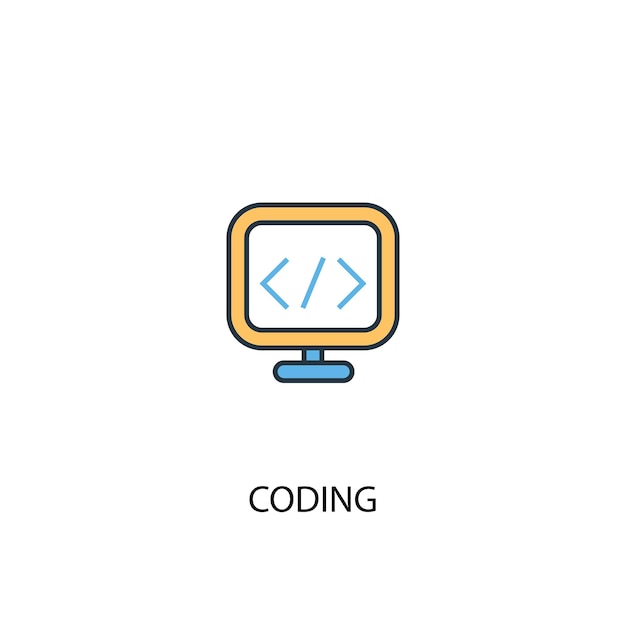 Kodierungskonzept 2 farbige liniensymbol. einfache gelbe und blaue elementillustration. codierungskonzept gliederung symboldesign