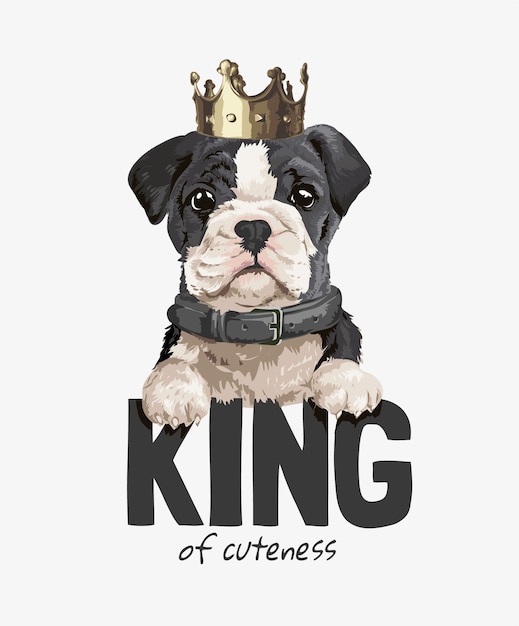 König der niedlichkeit slogan mit niedlichen hund tragen goldene krone illustration