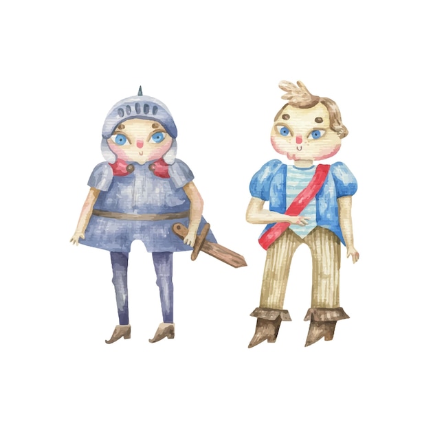 Königliche cliparts mit prinz und prinzessin. niedliche kindliche aquarellillustration über könige und königinnen