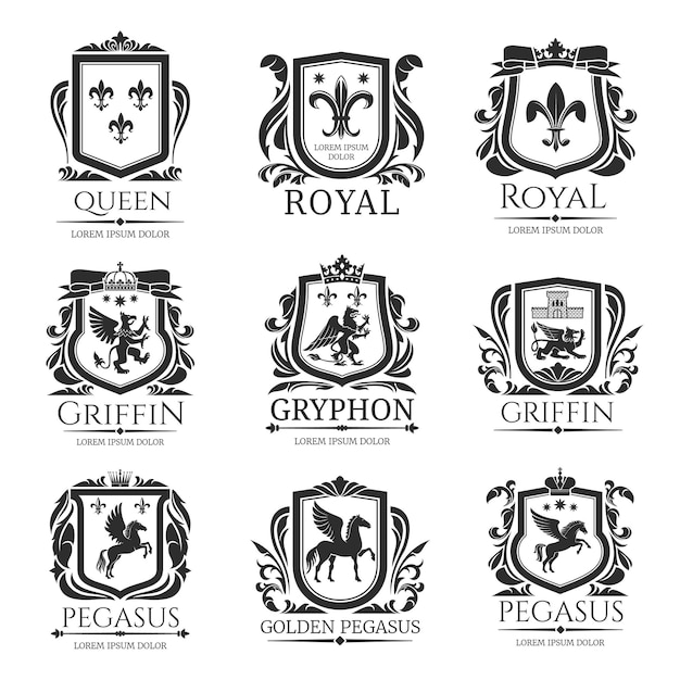 Vektor königliche heraldik-embleme heraldische tiersymbole