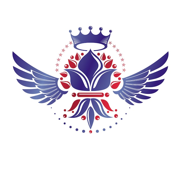 Königliches symbol lily flower grafisches emblem mit königskrone. heraldisches vektorgestaltungselement. etikett im retro-stil, heraldik-logo.
