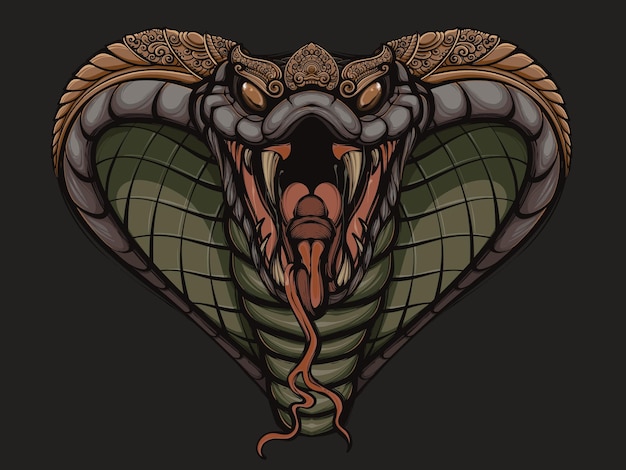 Königskobra-Maske x balinesische Ornament-Schlangenillustration