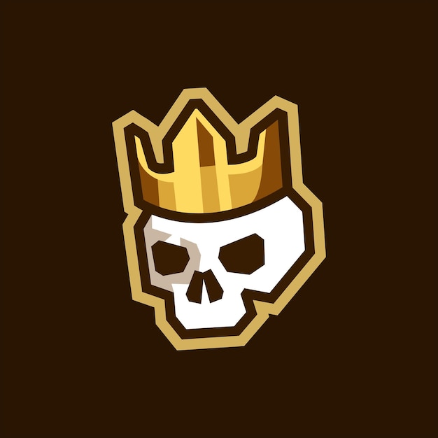 Königsschädel mit goldenem kronen-logo, vektor-todeskönig mit königlichem goldkronen-maskottchen-cartoon im minimalformat