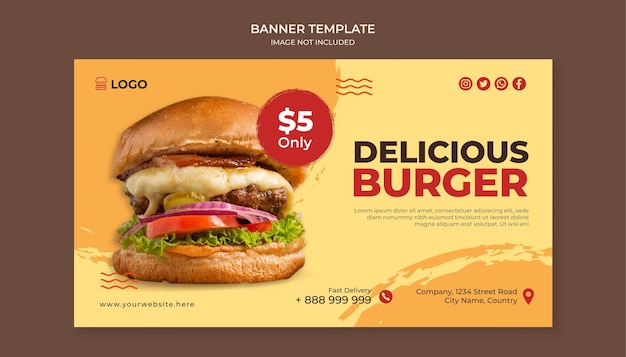 Köstliche Burger-Lebensmittel-Banner-Vorlage für Fast-Food-Restaurant