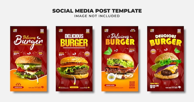 Köstliche Burger-Social-Media-Instagram-Geschichte und Flyer-Vorlage