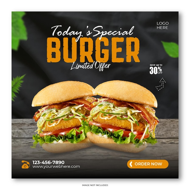 Köstliche Burger Social Media und Instagram Food Menu Post Design Template