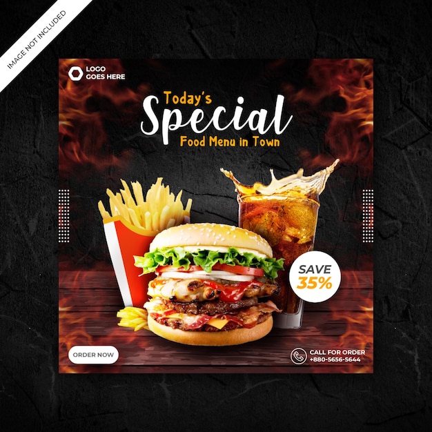Köstliche Burger- und Essensmenüvorlage für Social Media-Werbung