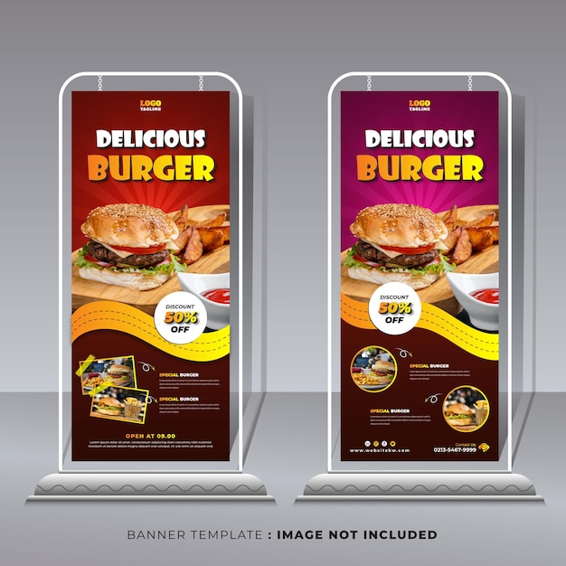 Köstliche Burger- und Speisenkarte Roll-up-Standee-Banner-Vorlage