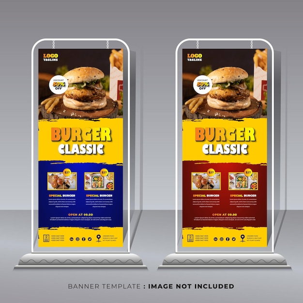 Köstliche Burger- und Speisenkarte Roll-up-Standee-Banner-Vorlage