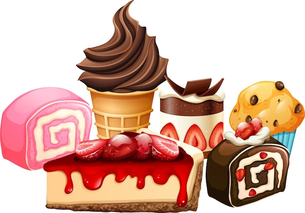 Köstliche Desserts Cartoon-Set