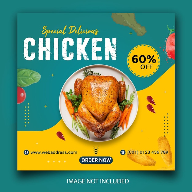 Köstliche hühnchen- und essensmenü-social-media-banner-vorlage